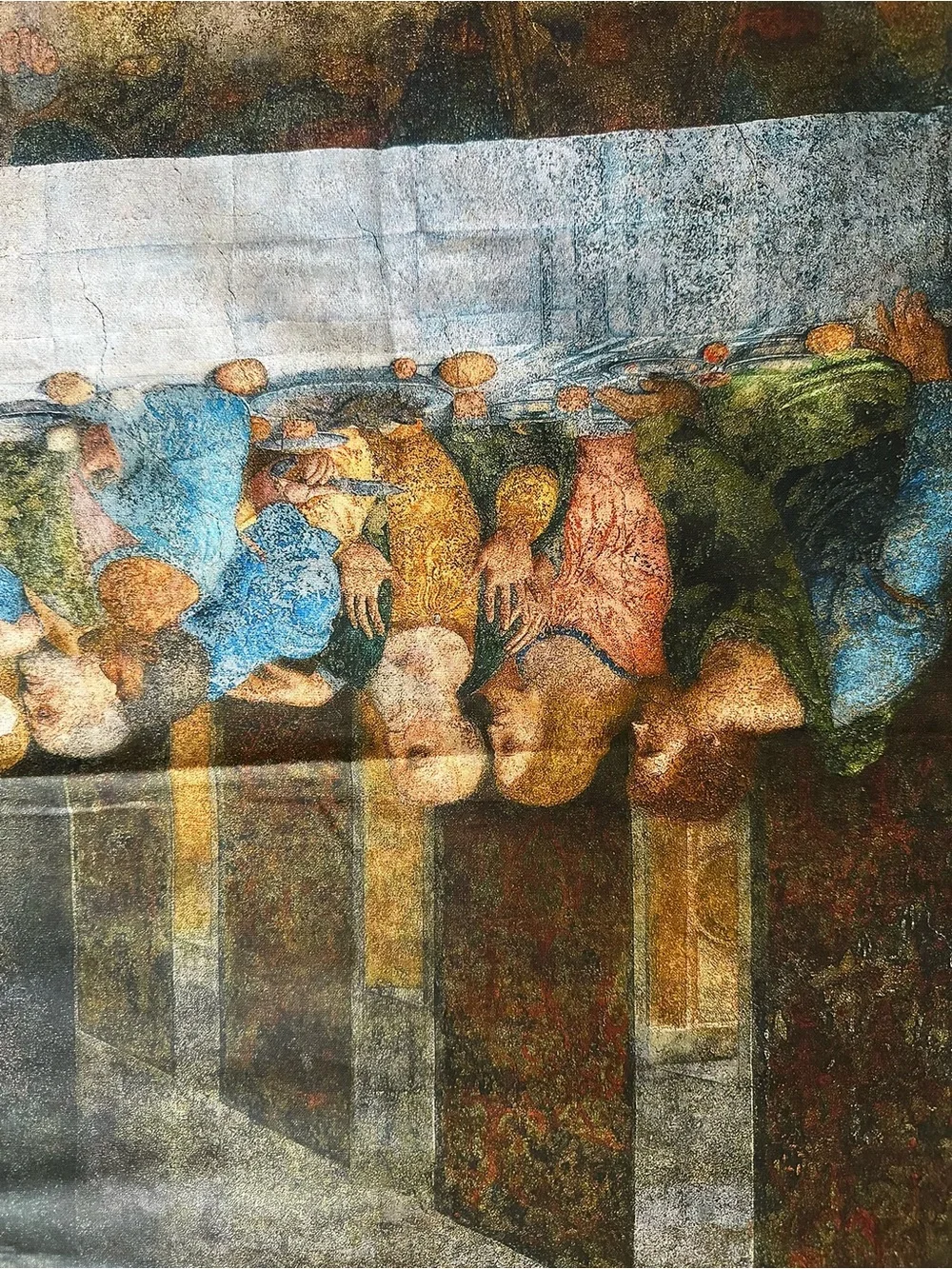 Lord’s Supper Fabric Sample Religious Wall Art Tapestry in Blue, Red and Tan